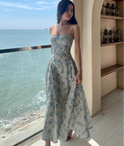 Teal Sweetheart Floral Slip Dress HZ1108