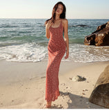 Mesh Printed Backless Suspender Dress HZ1108