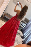 A-line Sequined Lace Strapless Long Prom Dress with Pocketss HZ1108