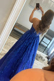 A-line Sequined Lace Strapless Long Prom Dress with Pocketss HZ1108