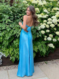 Elegant Blue?? Spaghetti Strap Mermaid Gown for Prom&Party Sleeveless Satin Vintage Formal Evening Dress HZ1108