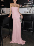 Modest Mermaid Pink Long Prom Dresses Formal Graduation Party Dress Evening Dress HZ1108