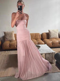 Modest Mermaid Pink Long Prom Dresses Formal Graduation Party Dress Evening Dress HZ1108