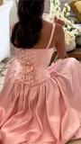 Elegant Spaghetti Straps A Line Prom Dress Satin Pink Long Bridesmaid Dresses HZ1108
