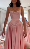Elegant Spaghetti Straps A Line Prom Dress Satin Pink Long Bridesmaid Dresses HZ1108