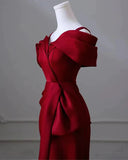 Burgundy Mermaid Off Shoulder Satin Long Prom Dress Dress, Simple Evening Dress HZ1108