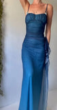 Unique?? Gradient Blue Mermaid Gown for Party&Quinceanera- Spaghetti Straps Glitter Chiffon Long Prom&Evening Dress HZ1108