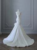 Ivory Strapless Mermaid Wedding Dresses, Tulle Satin Tender Sleeveless Bridal Gowns HZ1108