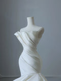 Ivory Strapless Mermaid Wedding Dresses, Tulle Satin Tender Sleeveless Bridal Gowns HZ1108