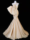 Mermaid One Shoulder Satin Champagne Long Prom Dress, Champagne Long Evening Dress HZ1108