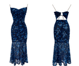 French holiday floral sling dress blue mesh mermaid dress HZ1108