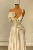 Fabulous A-line One Shoulder White Satin Evening Prom Dress with Ruffles HZ1108