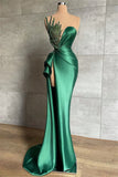 Mermaid Satin Asymmetrical High Split Beaded Floor-length Sleeveless Prom Dress HZ1108