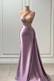 Mermaid Sleeveless Asymmetric Satin Long Prom Dress with Pleated Beadings HZ1108