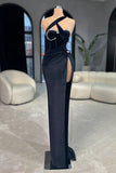 Black Velvet Long Prom Dress Mermaid Sleeveless with Beads HZ1108