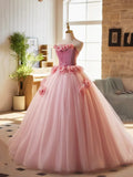 Pink A-Line Strapless Velvet Tulle Long Prom Dress, Sweet 16 Princess Dress HZ1108