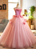 Pink A-Line Strapless Velvet Tulle Long Prom Dress, Sweet 16 Princess Dress HZ1108