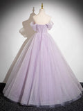 Sparkly A-Line Tulle Prom Dress Off the Shoulder Floral Appliques Long Prom Dress HZ1108