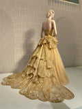 Gold A-line Strapless Tulle Sequined Long Ball Gown HZ1108