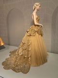 Gold A-line Strapless Tulle Sequined Long Ball Gown HZ1108