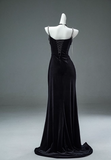 Black Mermaid Spaghetti Straps Velvet Beaded Long Prom Dresses , Elegant Evening Dress HZ1108