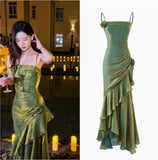 ??Elegant Satin Prom Dress for Quinceanera&Party-Fairytale A-line Straps Evening Gown for Birthday HZ1108