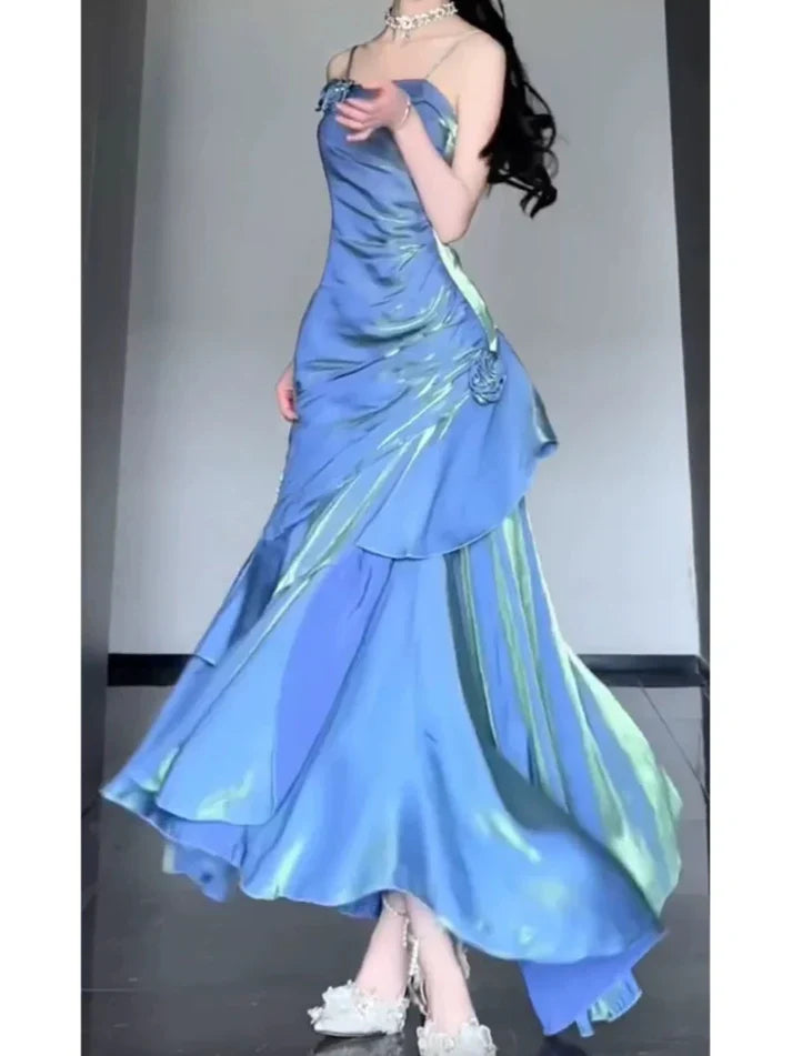 ??Elegant Satin Prom Dress for Quinceanera&Party-Fairytale A-line Straps Evening Gown for Birthday HZ1108