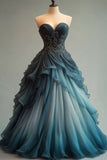 A-line Sweetheart Neck Tulle Beaded Long Prom Dress Elegant Quincea?era Dress HZ1108