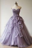 Purple A-Line Sweetheart Tulle Applique Long Prom Dress Sweet Evening Dress HZ1108