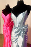 Spaghetti Straps V-Neck Satin Mermaid Prom Dress with Bow HZ1108