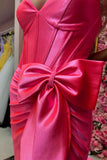 Spaghetti Straps V-Neck Satin Mermaid Prom Dress with Bow HZ1108