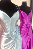 Spaghetti Straps V-Neck Satin Mermaid Prom Dress with Bow HZ1108