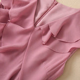 Pink V-Neck Chiffon Pleated Sleeveless Back Zippered Long Prom Dress Beautiful Party Dress HZ1108