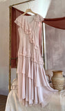 Pink V-Neck Chiffon Pleated Sleeveless Back Zippered Long Prom Dress Beautiful Party Dress HZ1108