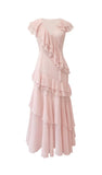 Pink V-Neck Chiffon Pleated Sleeveless Back Zippered Long Prom Dress Beautiful Party Dress HZ1108