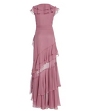 Pink V-Neck Chiffon Pleated Sleeveless Back Zippered Long Prom Dress Beautiful Party Dress HZ1108