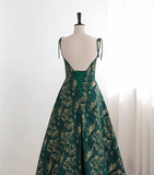 Dark Green A-line Spaghetti Strap Satin Long Prom Dress Sweetheart Neckline Retro Bridesmaid Dress Dress HZ1108