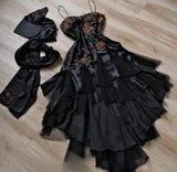 Gorgeous A-line Pink Spaghetti Strap Satin Applique Retro Prom Dress Birthday Party Dress HZ1108