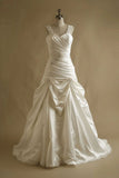 Simple A-line Satin Lace Long Prom Dress Sweetheart Neck White Beaded Wedding Dress HZ1108