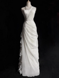 White Bodycon Satin Tulle Long Prom Dress Simple Wedding Dress HZ1108