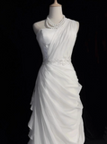 White Bodycon Satin Tulle Long Prom Dress Simple Wedding Dress HZ1108