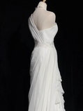 White Bodycon Satin Tulle Long Prom Dress Simple Wedding Dress HZ1108