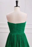 Hunter Green A-line Chiffon Strapless Layers Long Prom Dress Formal Evening Dress HZ1108