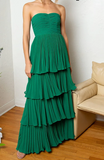 Hunter Green A-line Chiffon Strapless Layers Long Prom Dress Formal Evening Dress HZ1108