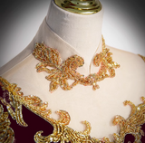 Burgundy A-line Velvet Beaded Sequined Long Prom Dress with Gold Appliques Formal Evening Gown HZ1108