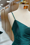 Elegant Dark Green Mermaid Spaghetti Strap Satin Long Prom Dress HZ1108