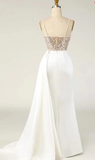 Mermaid Satin Spaghetti strap Sweetheart Sequined Beaded Long Prom Dress Gorgeous Evening Dress HZ1108