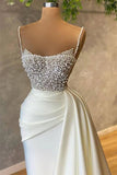 Mermaid Satin Spaghetti strap Sweetheart Sequined Beaded Long Prom Dress Gorgeous Evening Dress HZ1108