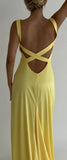 Simple Mermaid V Neck Yellow Backless Long Prom Dress HZ1108
