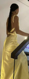 Simple Mermaid V Neck Yellow Backless Long Prom Dress HZ1108